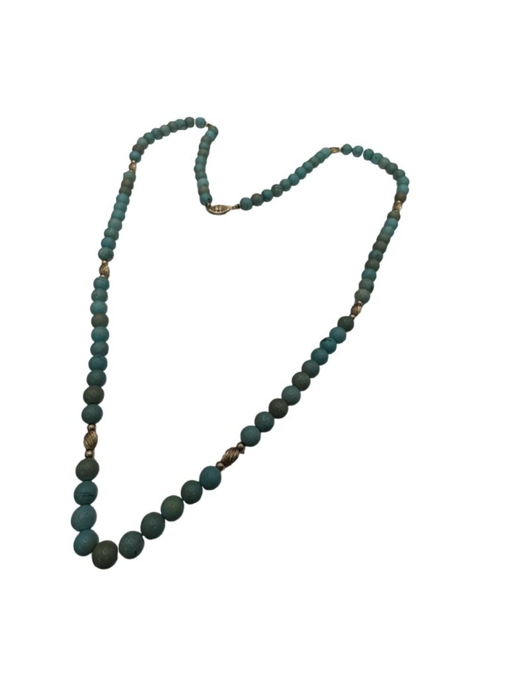 Amazonite Beaded Necklace Turquoise Color Beaded 14k Gold Accents & Clasp 30" - Picture 3 of 9